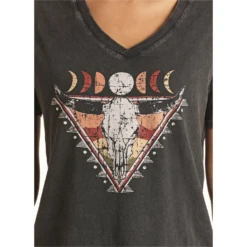 Rock & Roll® Ladies V-neck Graphic Black T-Shirt RRWT21R056-01 -Rock - Roll Shop RRWT21R056 01 1