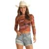Rock & Roll Cowgirl® Ladies Scenic Printed Mesh Shirt RRWT22R0Y0