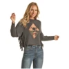 Rock & Roll® Ladies Desert Fringe Black Graphic Shirt RRWT91R059-01