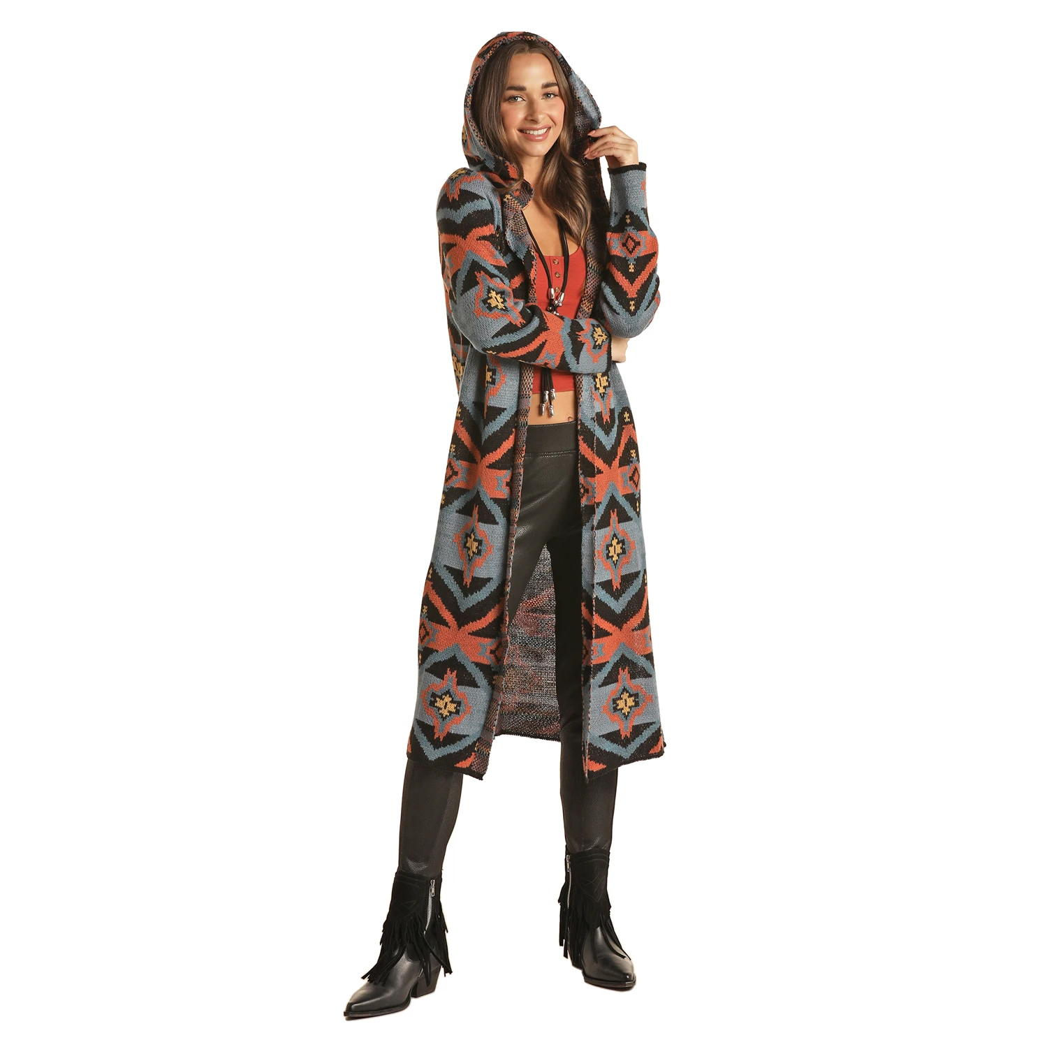 Rock & Roll Cowgirl Ladies Multicolor Aztec Knit Cardigan RRWT95R03Y-99 1 Rock & Roll Cowgirl Ladies Multicolor Aztec Knit Cardigan RRWT95R03Y-99