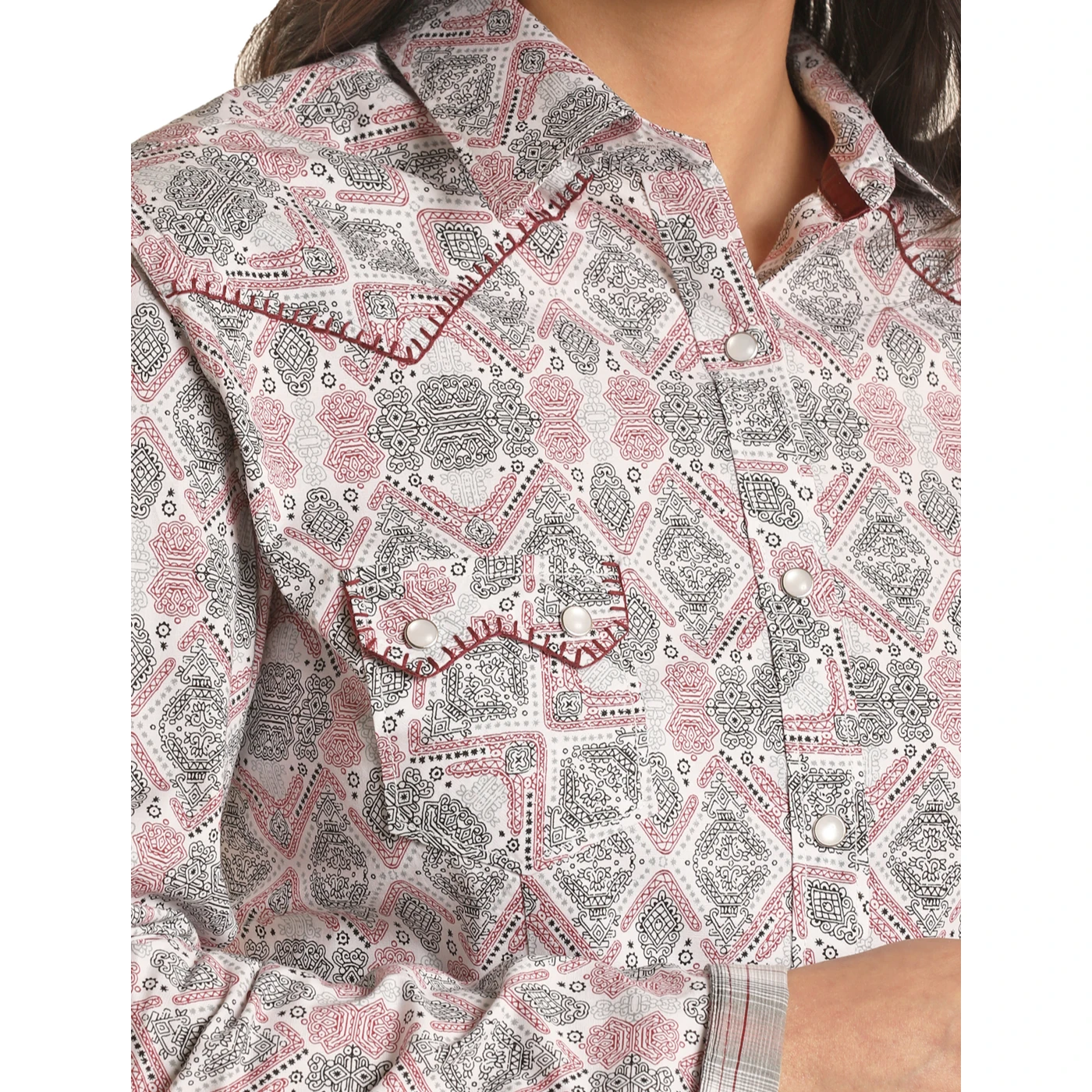 Rock & Roll Cowgirl® Ladies Burgundy Geo Print Shirt RSWSOSR0NP-62 2 Rock & Roll Cowgirl® Ladies Burgundy Geo Print Shirt RSWSOSR0NP-62 - Image 2