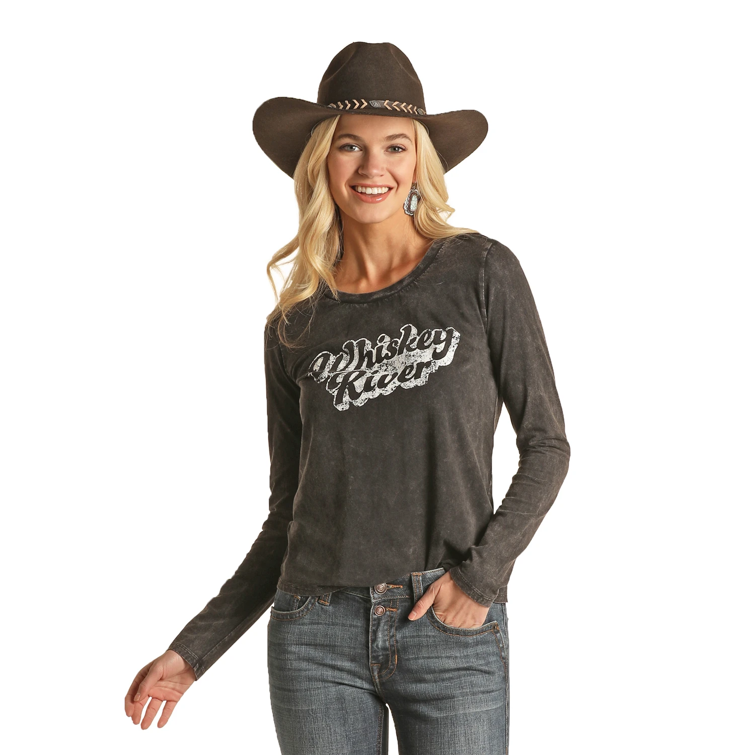 Rock & Roll Cowgirl® Whiskey River Long Sleeve Graphic T-Shirt 48T2382 1 Rock & Roll Cowgirl® Whiskey River Long Sleeve Graphic T-Shirt 48T2382