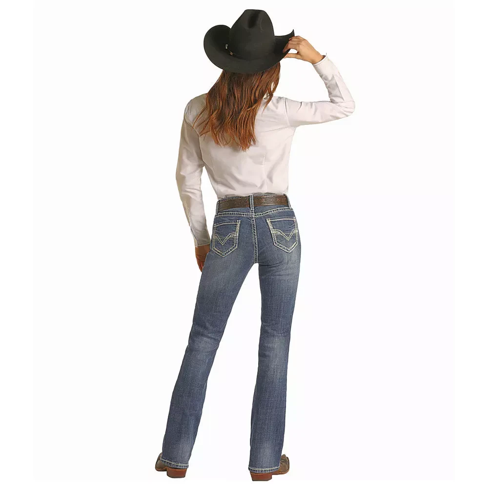 Rock & Roll Denim® Ladies Dark Vintage Bootcut Riding Jeans W7-2709 2 Rock & Roll Denim® Ladies Dark Vintage Bootcut Riding Jeans W7-2709 - Image 2