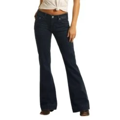 Rock & Roll Cowgirl Mid Rise Extra Stretch Dark Wash Jeans W8M4164 -Rock - Roll Shop W8M4164 min scaled