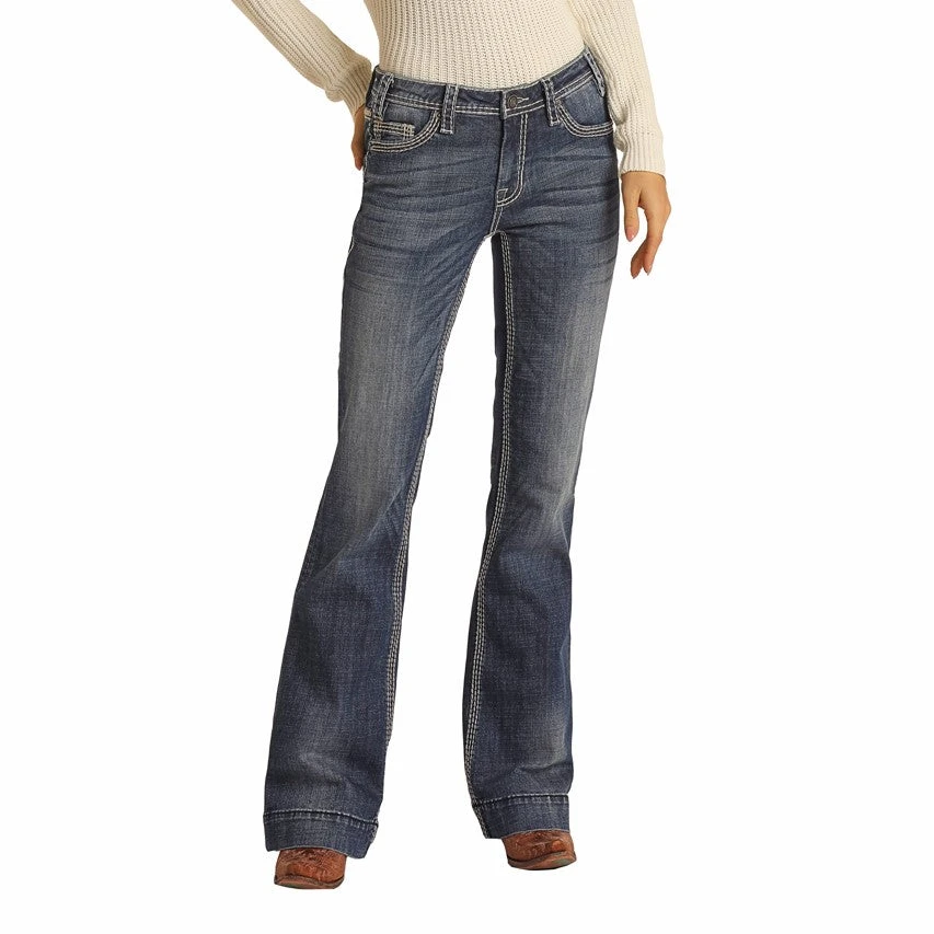 Rock & Roll Denim Ladies Mid Rise Dark Vintage Trouser Jeans W8M9516 3 Rock & Roll Denim Ladies Mid Rise Dark Vintage Trouser Jeans W8M9516 - Image 3