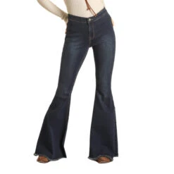 Rock & Roll Cowgirl Ladies Dark Wash Bargain Bell Bottoms WPB1657