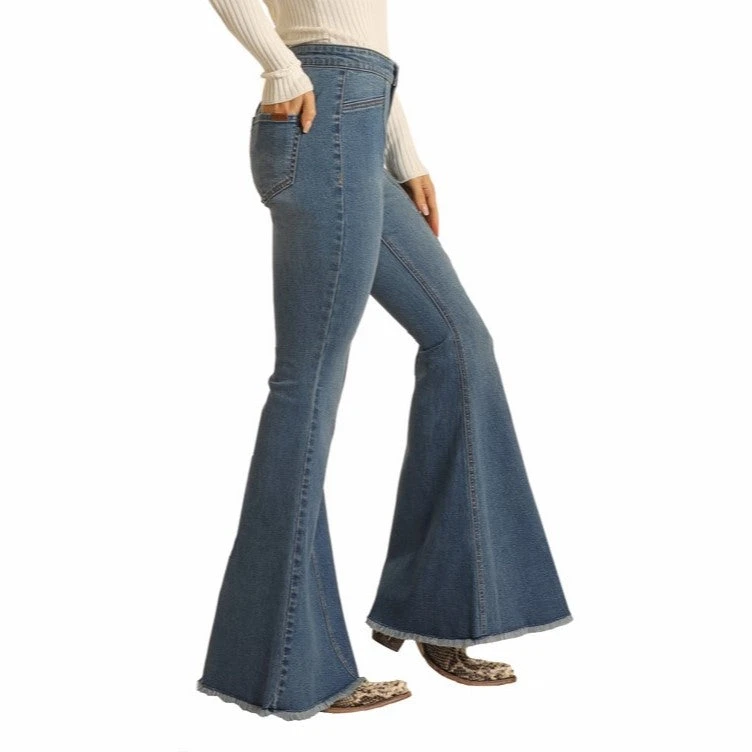 Rock & Roll Denim Ladies Medium Wash Bargain Bell Bottoms WPB1658 2 Rock & Roll Denim Ladies Medium Wash Bargain Bell Bottoms WPB1658 - Image 2