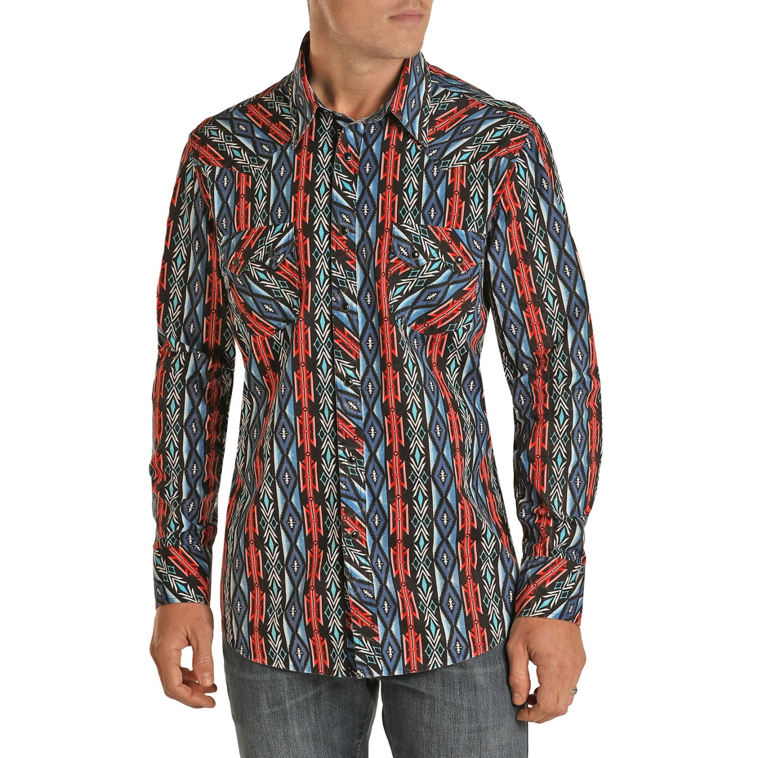 Rock & Roll Cowboy Men's Long Sleeve Aztec Print Snap Shirt B2S1302 1 Rock & Roll Cowboy Men's Long Sleeve Aztec Print Snap Shirt B2S1302