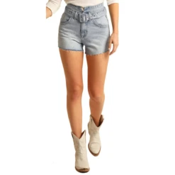 Rock & Roll Ladies Belted Light Wash Shorts RRWD68RZTL