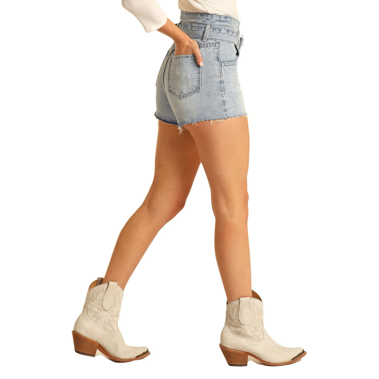 Rock & Roll Ladies Belted Light Wash Shorts RRWD68RZTL 2 Rock & Roll Ladies Belted Light Wash Shorts RRWD68RZTL - Image 2