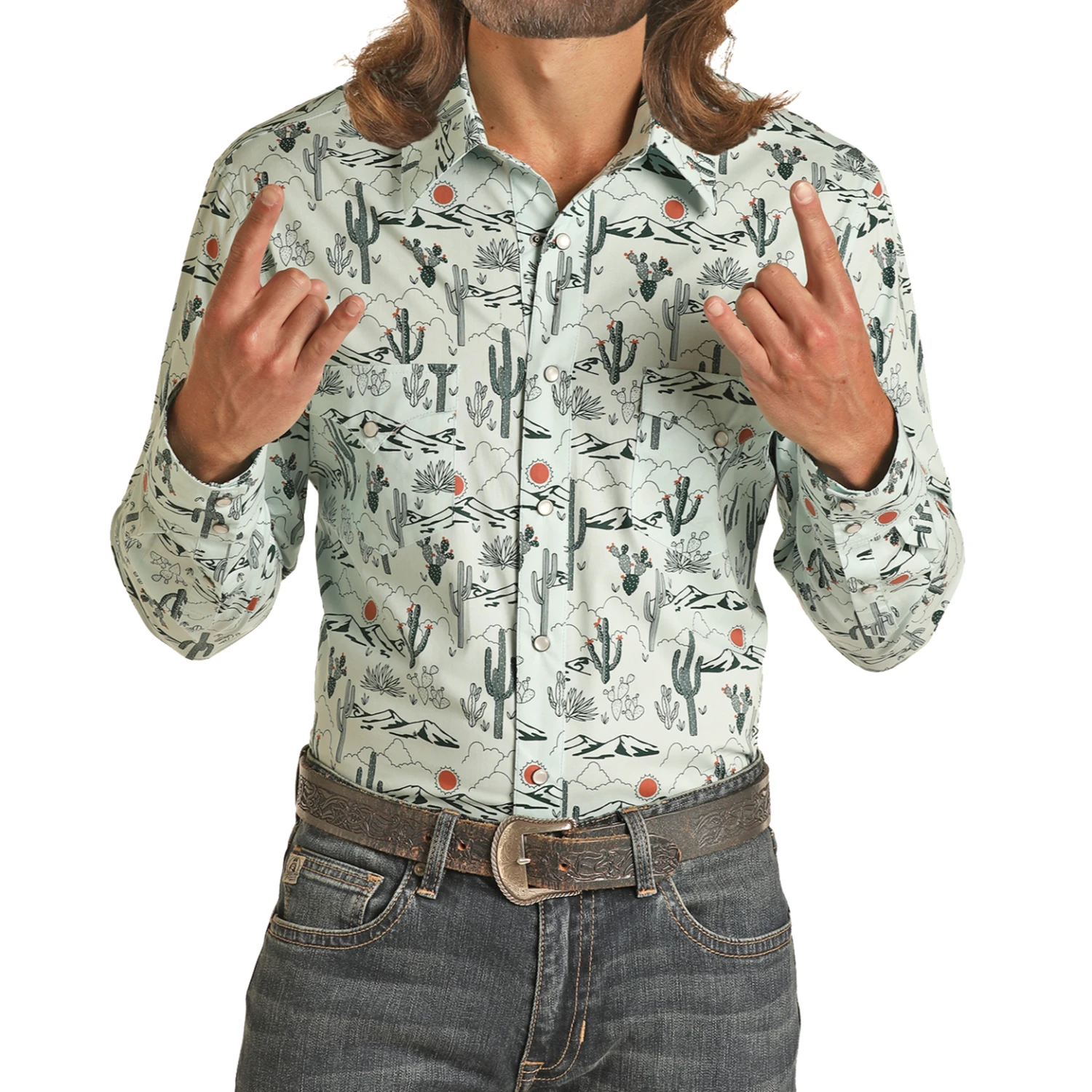 Rock & Roll Denim® Men's Conversational Mint Snap Western Shirt RRMSOSR0Q7 1 Rock & Roll Denim® Men's Conversational Mint Snap Western Shirt RRMSOSR0Q7