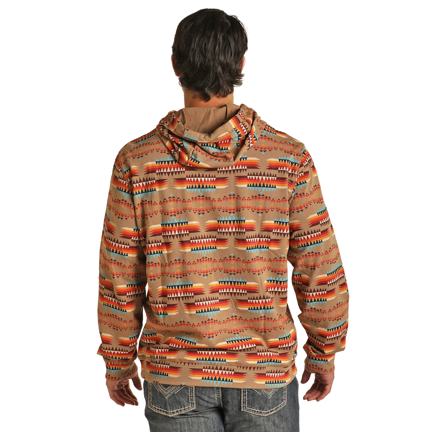Rock & Roll Denim Men's Aztec Printed Tan Hoodie RRMT94R11S-27 2 Rock & Roll Denim Men's Aztec Printed Tan Hoodie RRMT94R11S-27 - Image 2