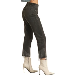 Rock & Roll Denim Ladies High Rise Chain Fringe Straight Cropped Jeans RRWD9HRZQV -Rock - Roll Shop side321