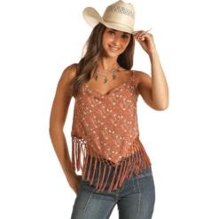 Rock & Roll Denim Ladies Floral Printed Chocolate Tank Top RRWT20R0V3