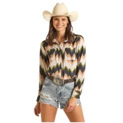 Rock & Roll Cowgirl Girl's Zigzag Print Long Sleeve Snap Shirt B4S3031
